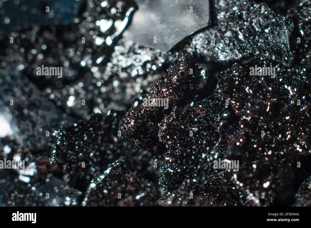 Tar and black tar deposits in the chimney close-up, macro photography Stock Photo