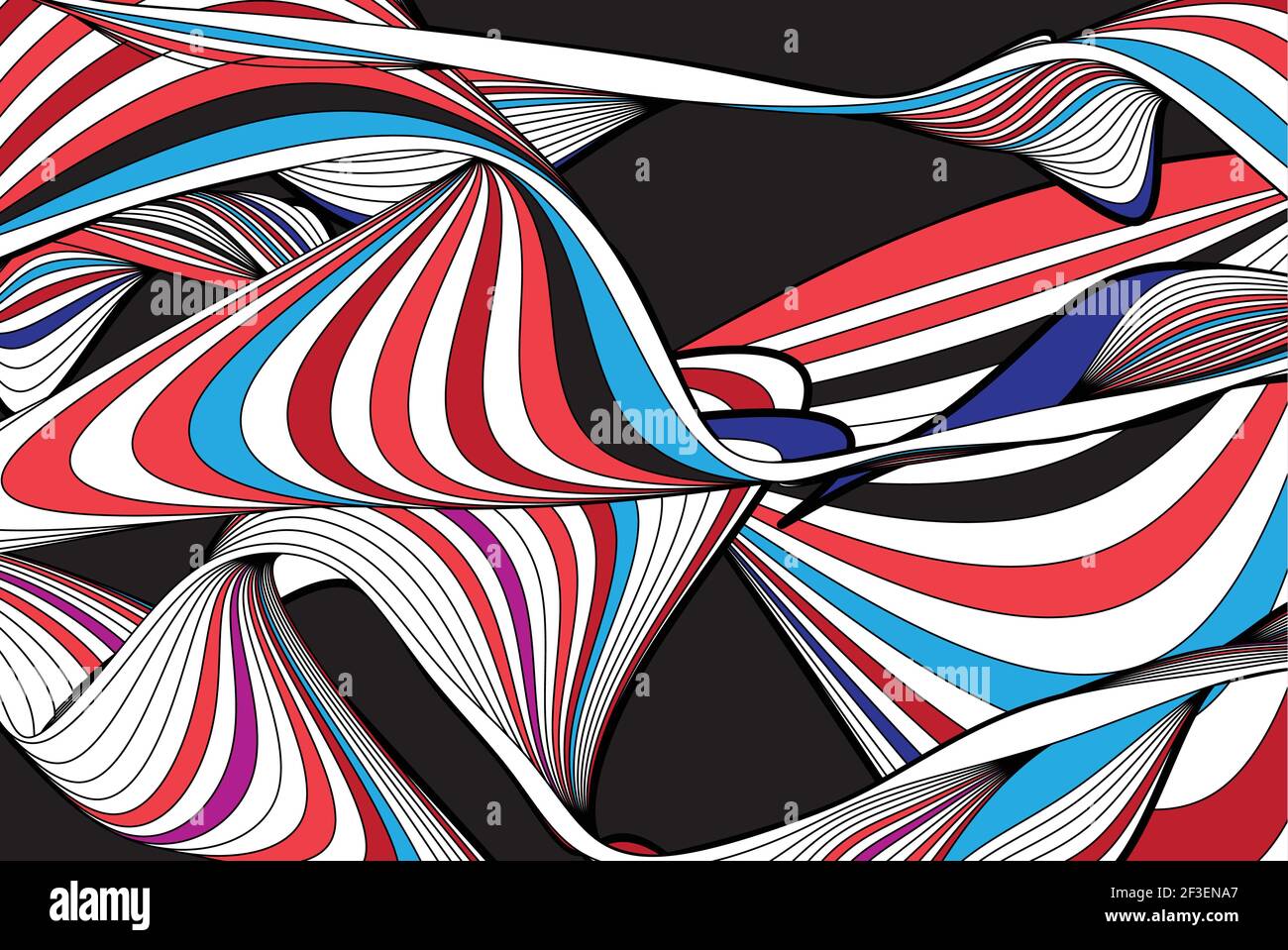Abstract linear vector background with waves and stripes on dark ...