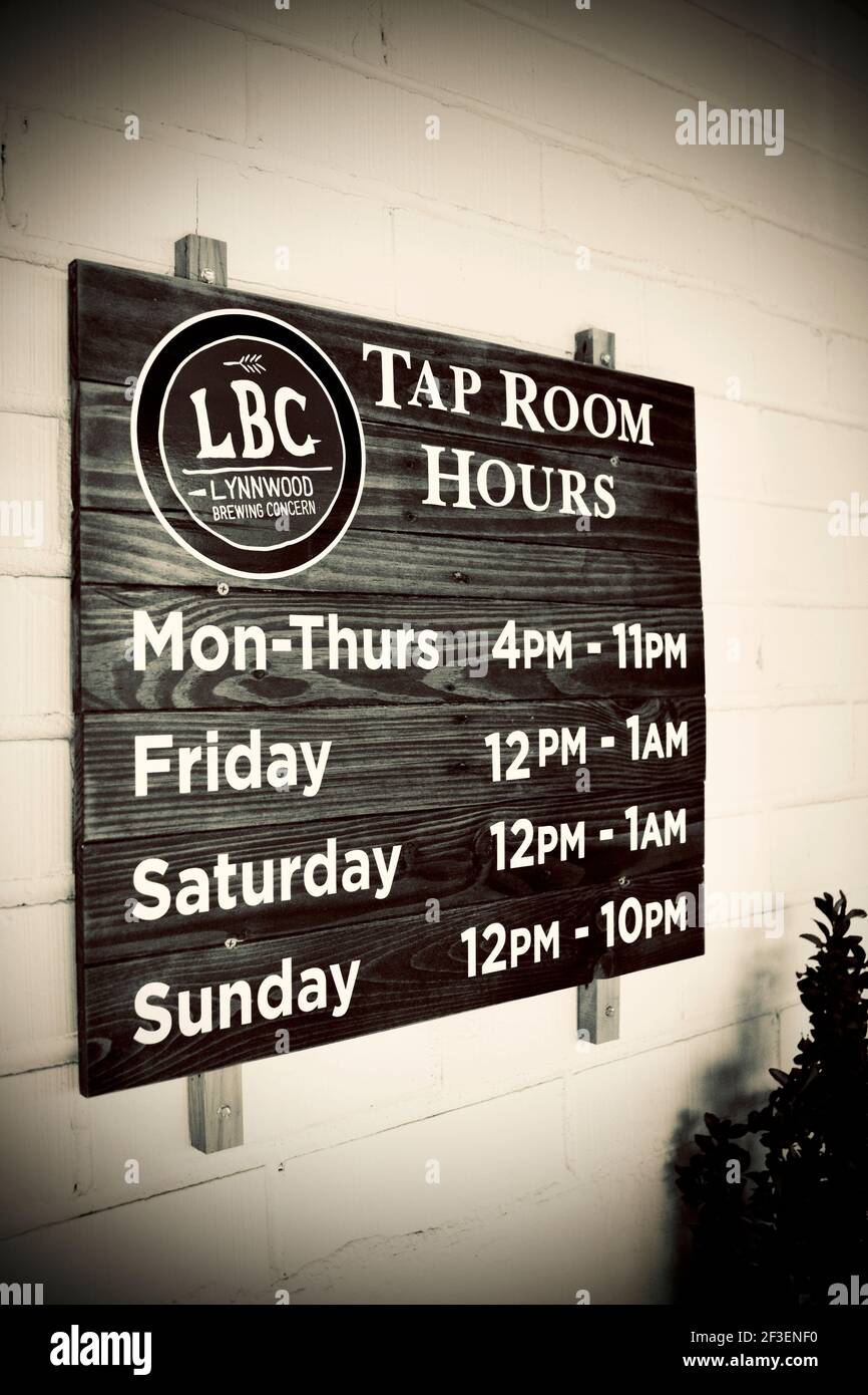 Lynwood Brewing Concern (LBC)  in Raleigh, NC.  Local craft brewery with wide selection of beers, ales, and stouts. associated with Lynwood Grill. Stock Photo