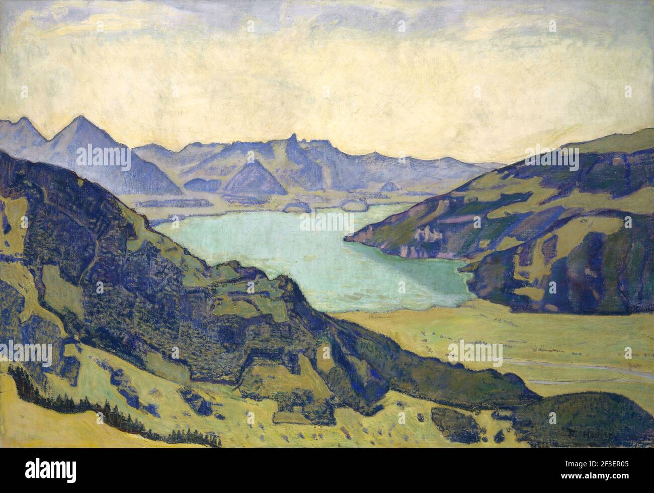 View of the Lake of Thun from Breitlauenen, 1906. Found in the collection of Art Museum Basel. Stock Photo