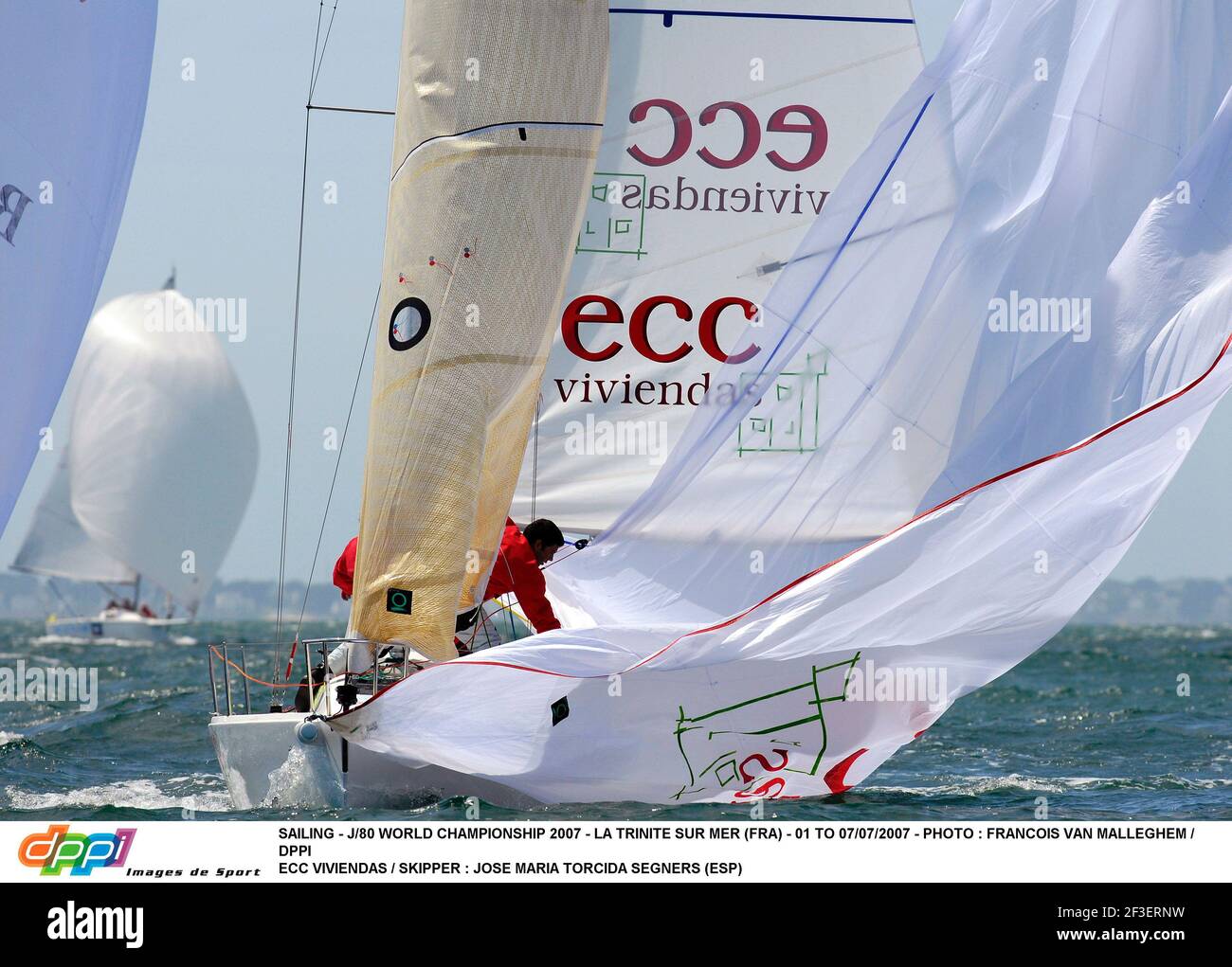 SAILING - J/80 WORLD CHAMPIONSHIP 2007 - LA TRINITE SUR MER (FRA) - 01 TO 07/07/2007 - PHOTO : FRANCOIS VAN MALLEGHEM / DPPI ECC VIVIENDAS / SKIPPER : JOSE MARIA TORCIDA SEGNERS (ESP) Stock Photo