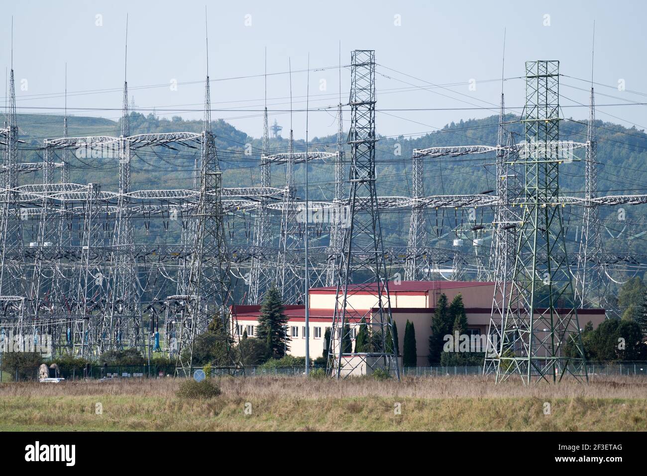 Electrical substation and high voltage power lines in Zarnowiec, Poland