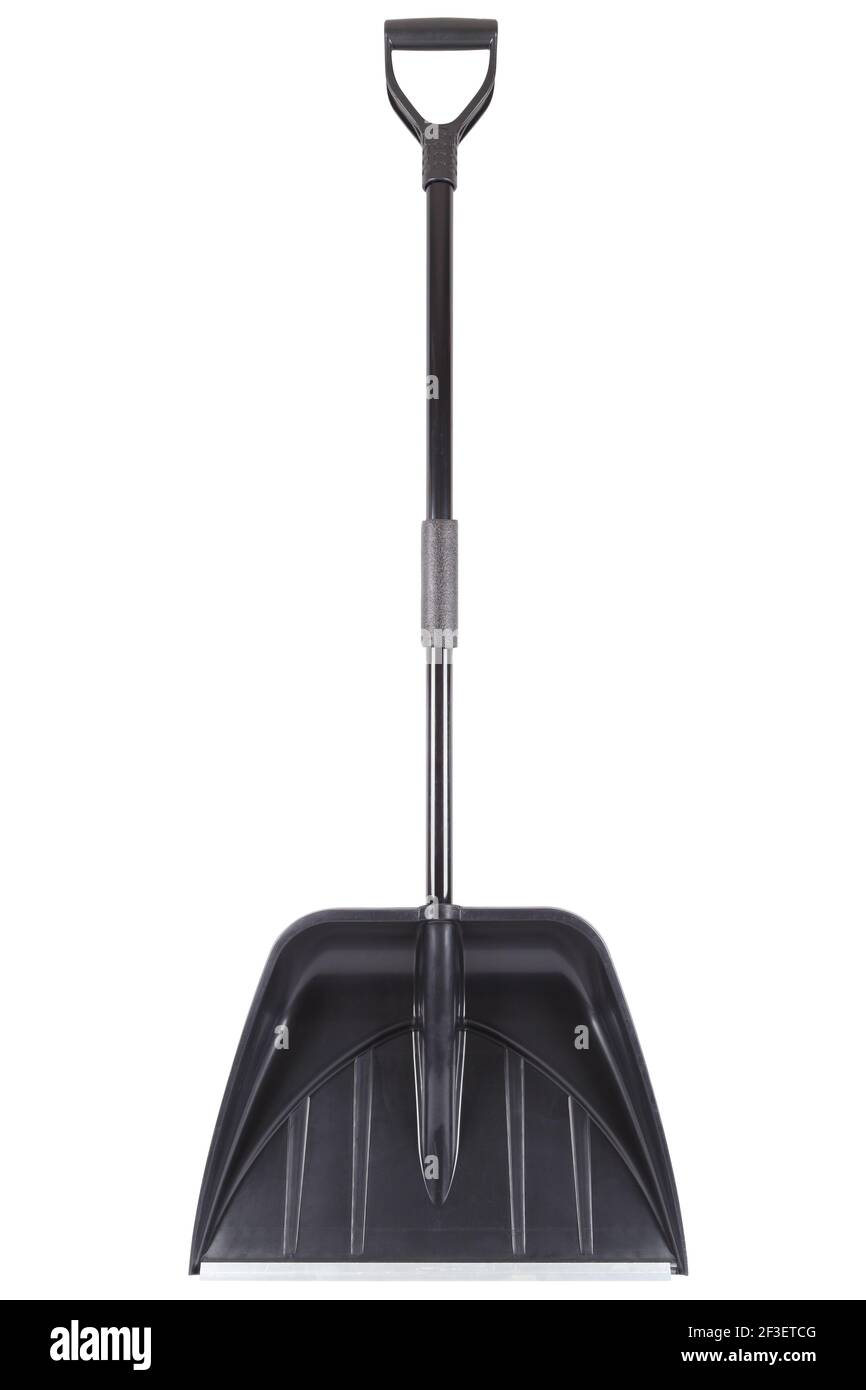 big plastic snow shovel isolated on white background - front side. Stock Photo