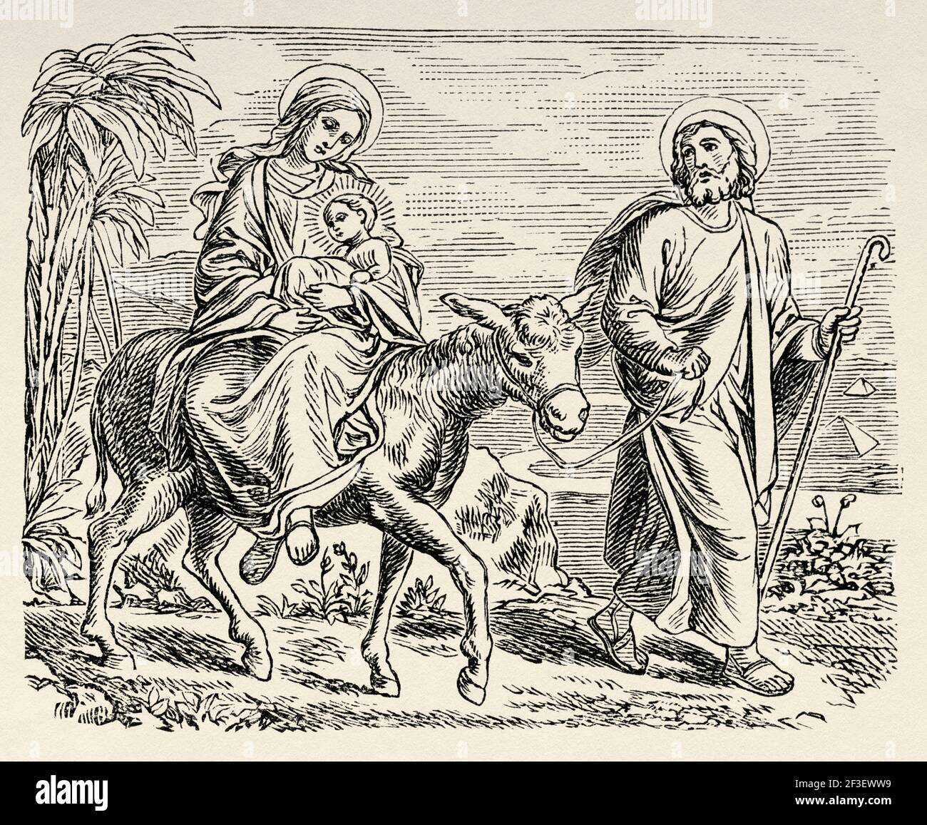 The Flight into Egypt. New Testament, Old 19th century engraved ...