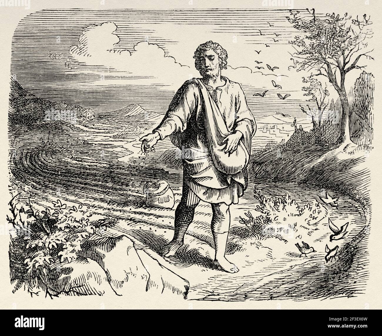 The seven parables. Parable of the sower. New Testament, Old 19th century engraved illustration