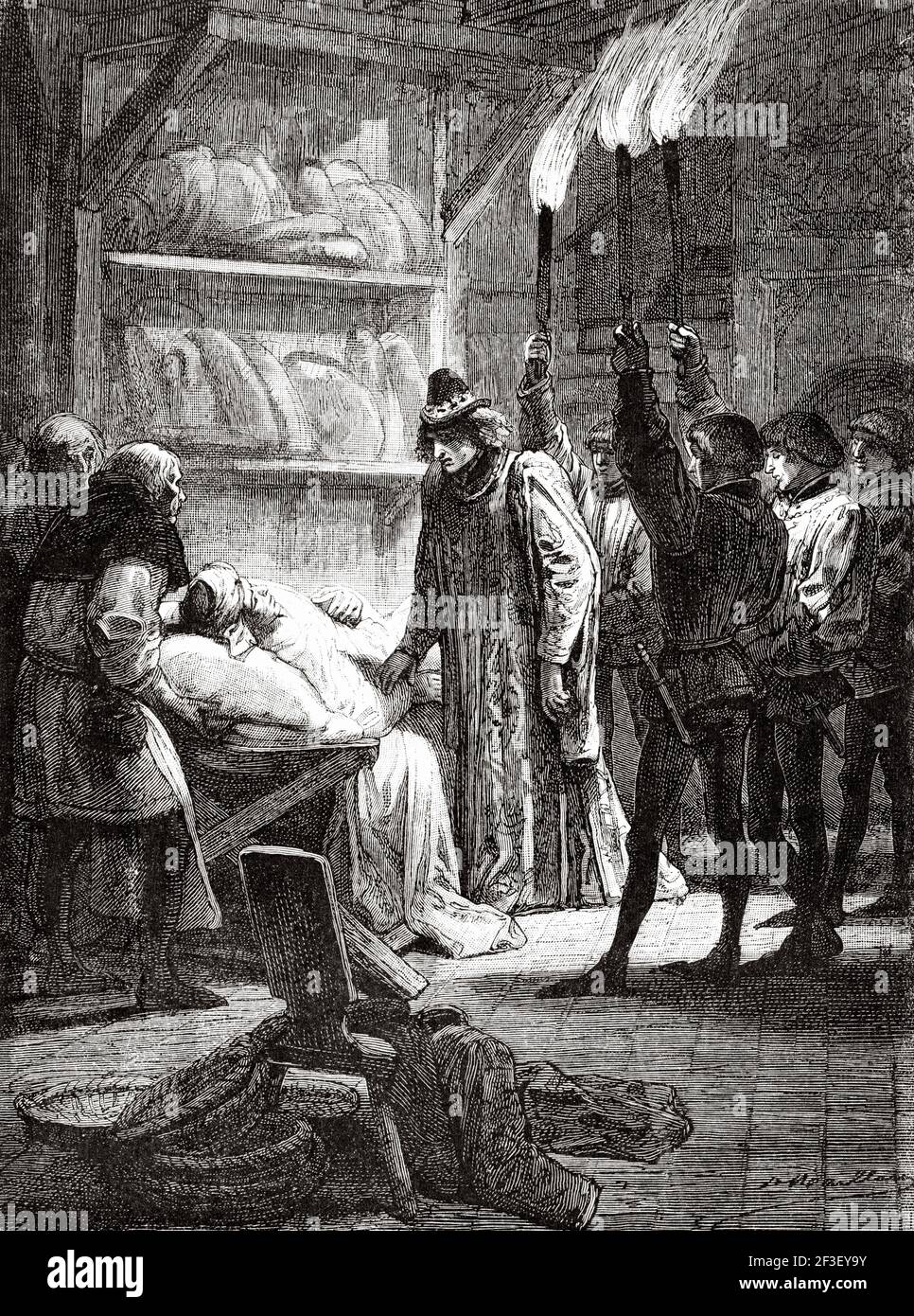 Madness of Charles VI King of France. How do you feel constable? said King Charles VI of France, Europe. Old 19th century engraved illustration from Histoires de l'Ancien Temps 1889 Stock Photo