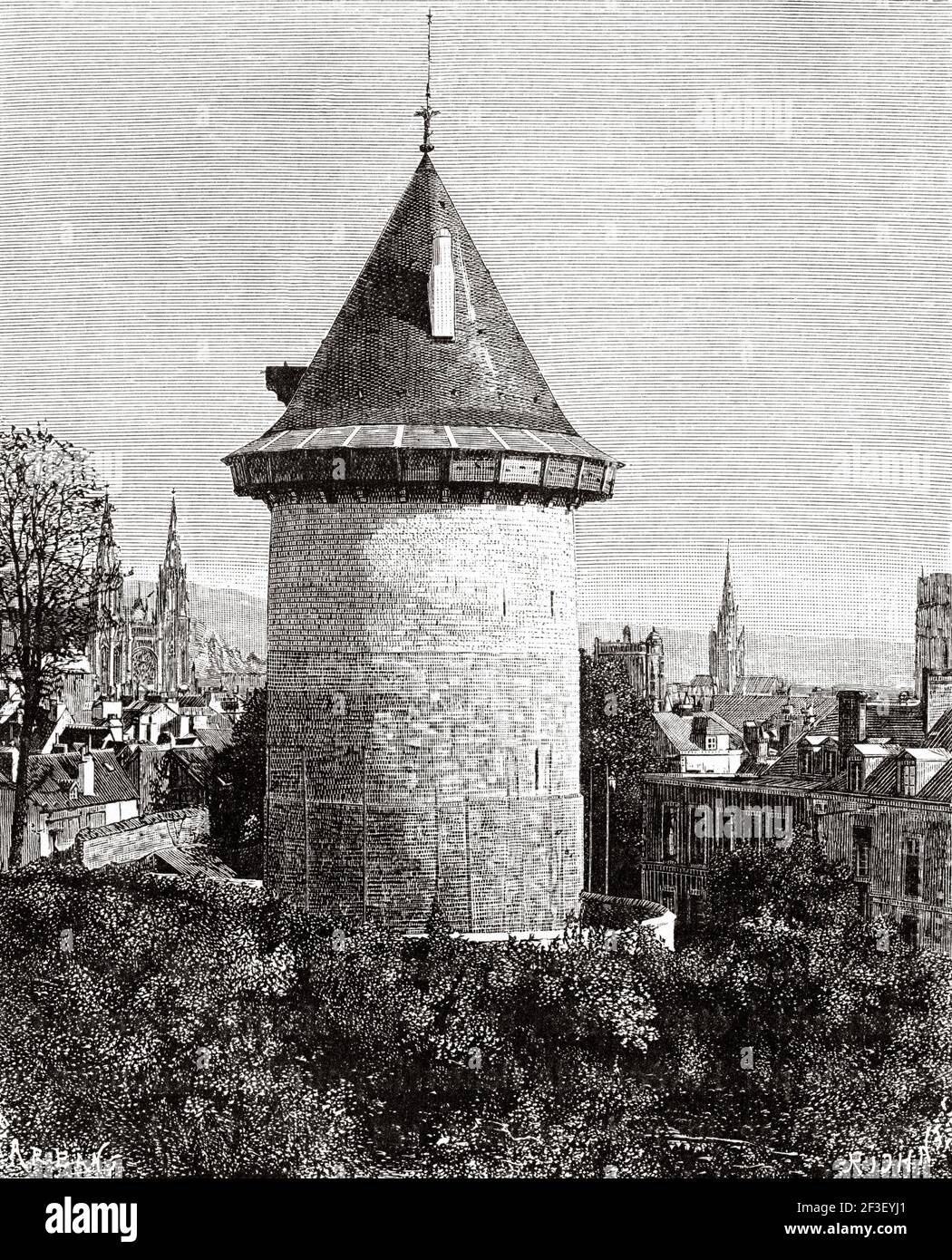Tower that served as prison at Jeanne d'Arc in Rouen, Haute Normandie. Seine Maritime. France, Europe. Old 19th century engraved illustration from Histoires de l'Ancien Temps 1889 Stock Photo