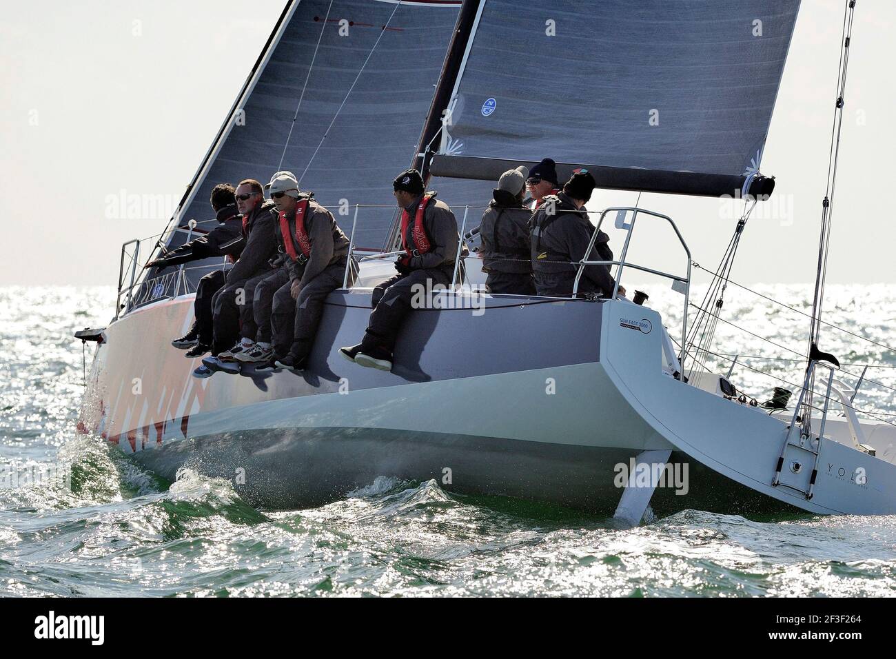 IRC Sunfast 3600 Yolo , Skipper L. Gelusseau (Fra) during the Spi Ouest France Intermarche 2014 in La Trinite sur Mer, Baie de Quiberon, West France, on april 18, 2014 - Photo Francois Van Malleghem / DPPI Stock Photo