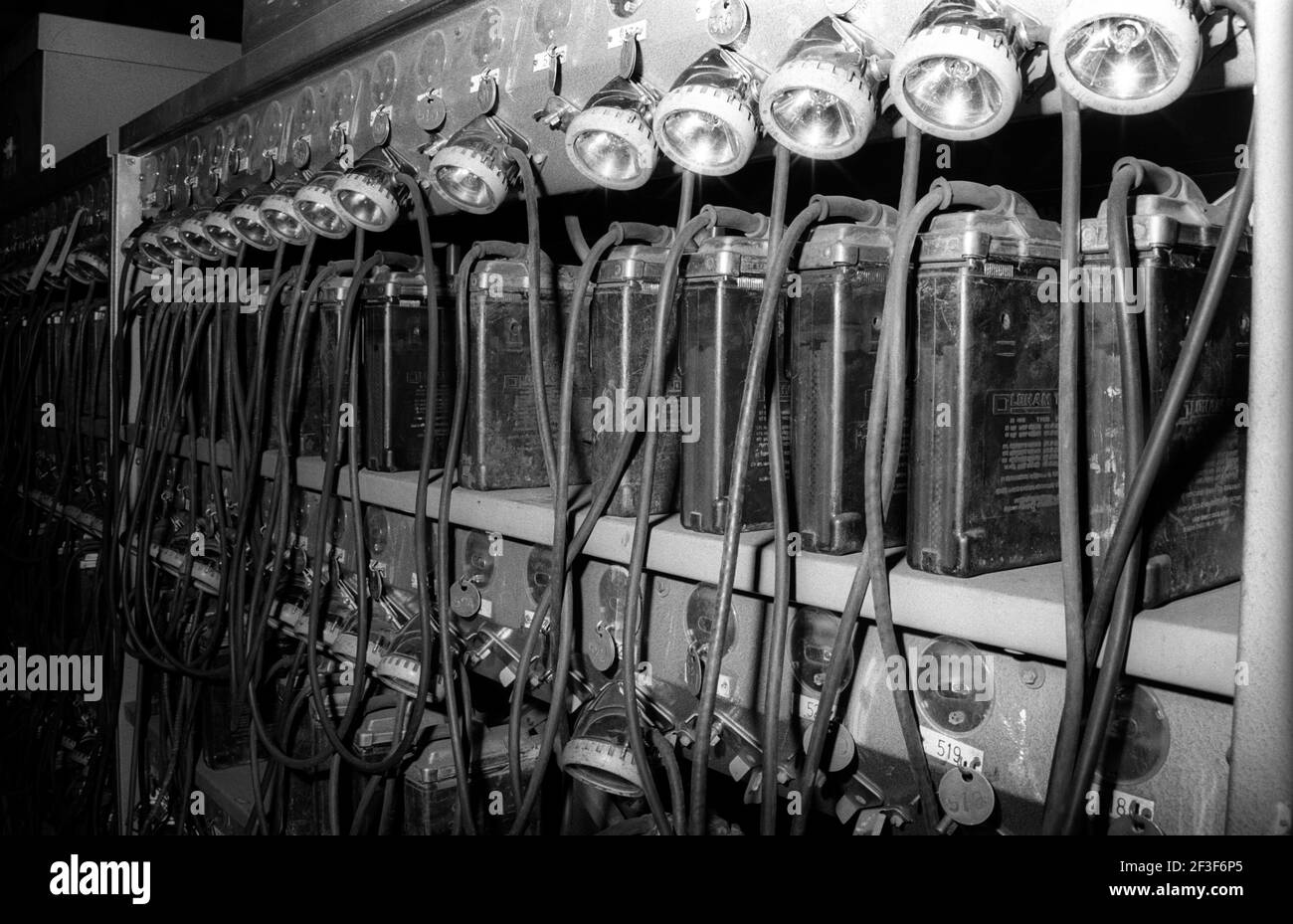 Miners headlamp charging station at Monkwearmouth Colliery Stock Photo