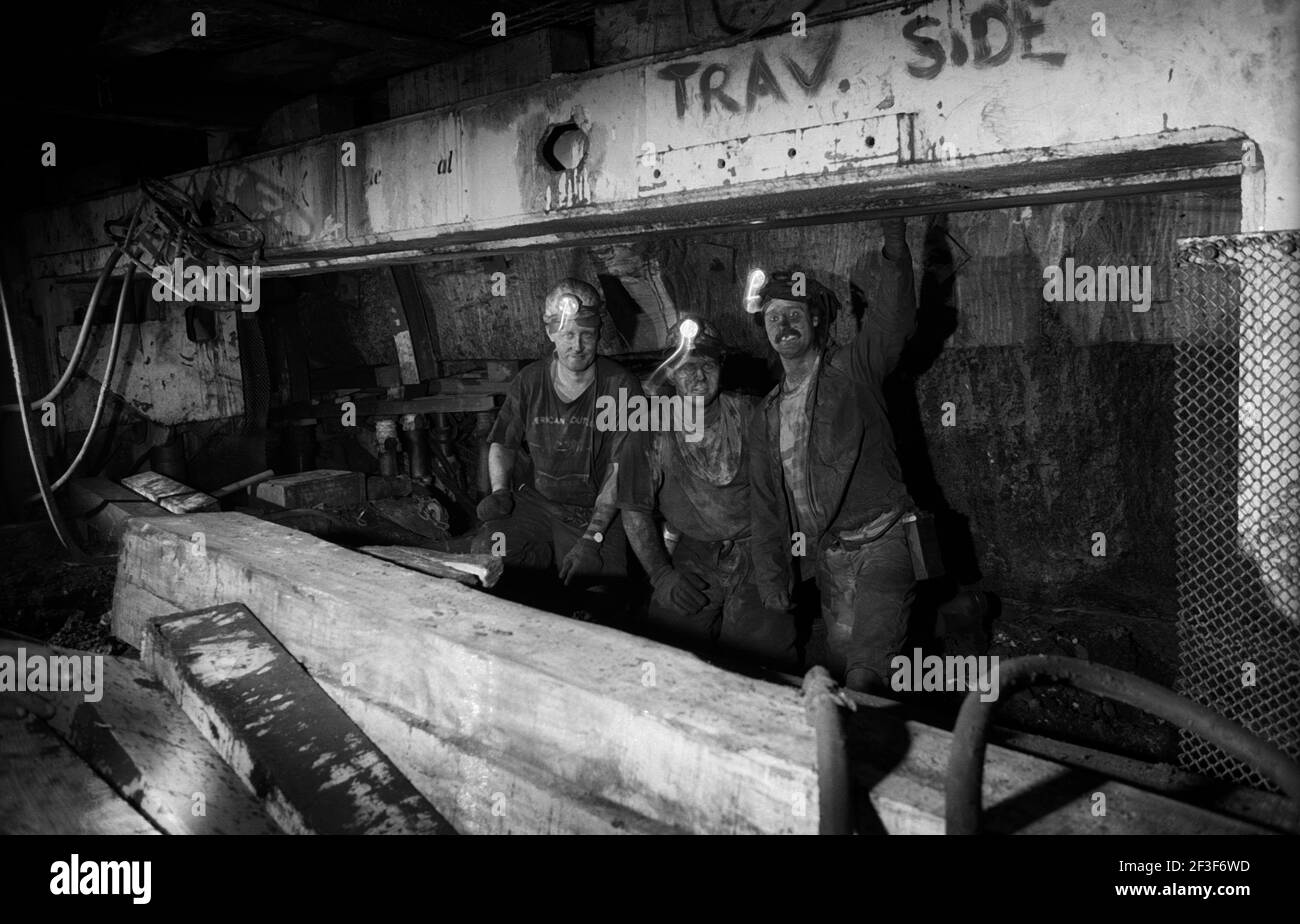 Men underground at pit face at Monkwearmouth Colliery Stock Photo
