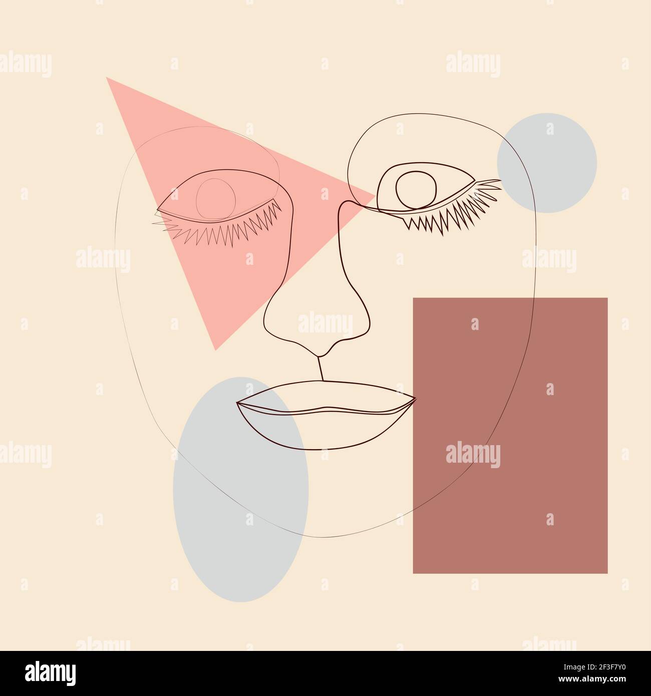 Woman's Face continuous Line art. Abstract Contemporary collage of ...