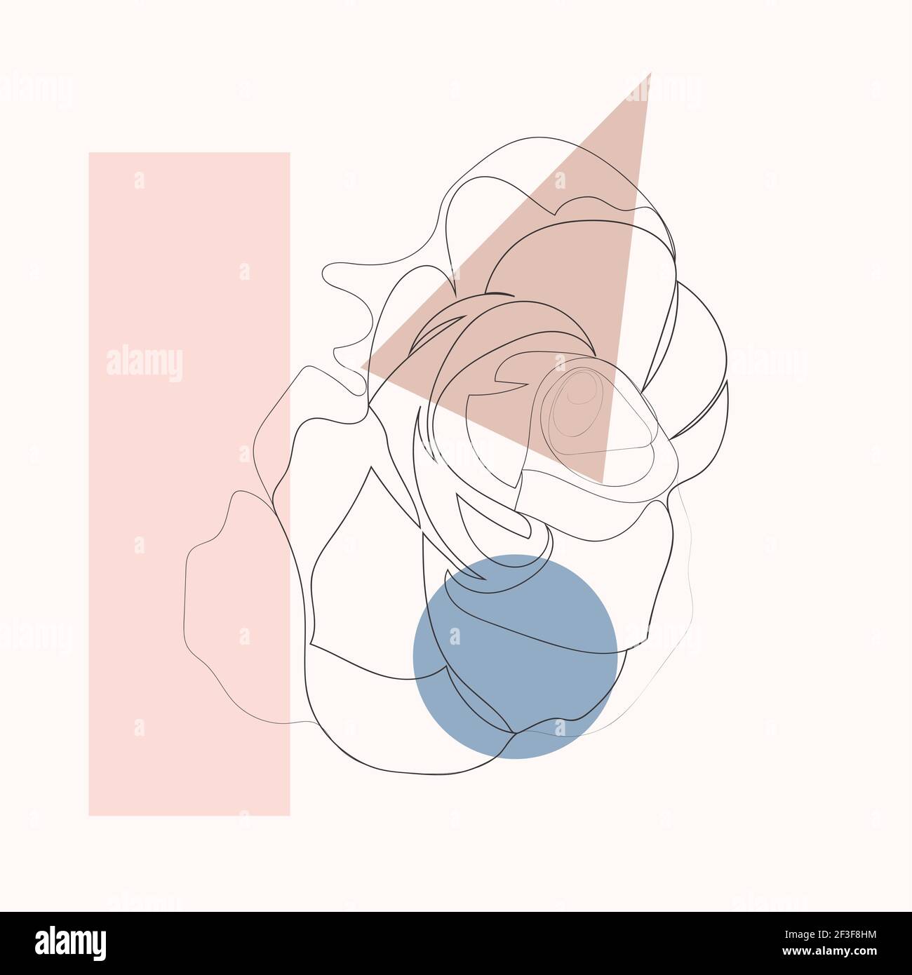 One line with minimal shapes, patterns, tropical leaves and flower ...