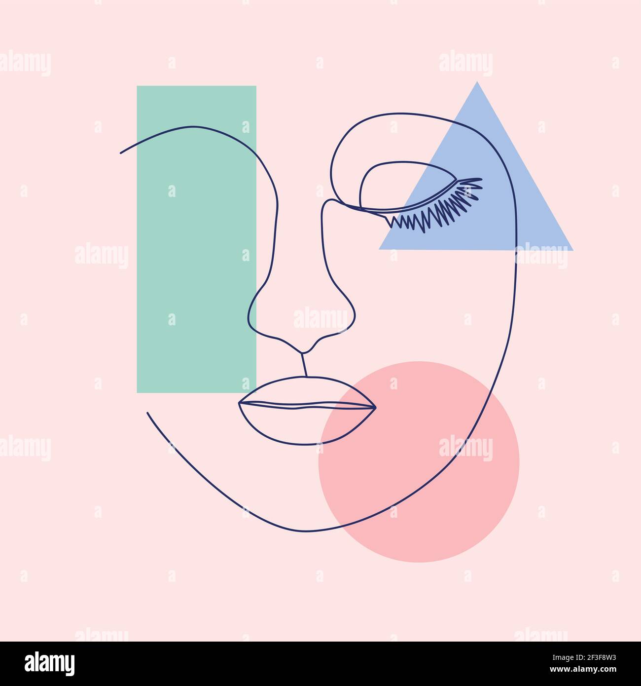 Woman's Face continuous Line art. Abstract Contemporary collage of ...