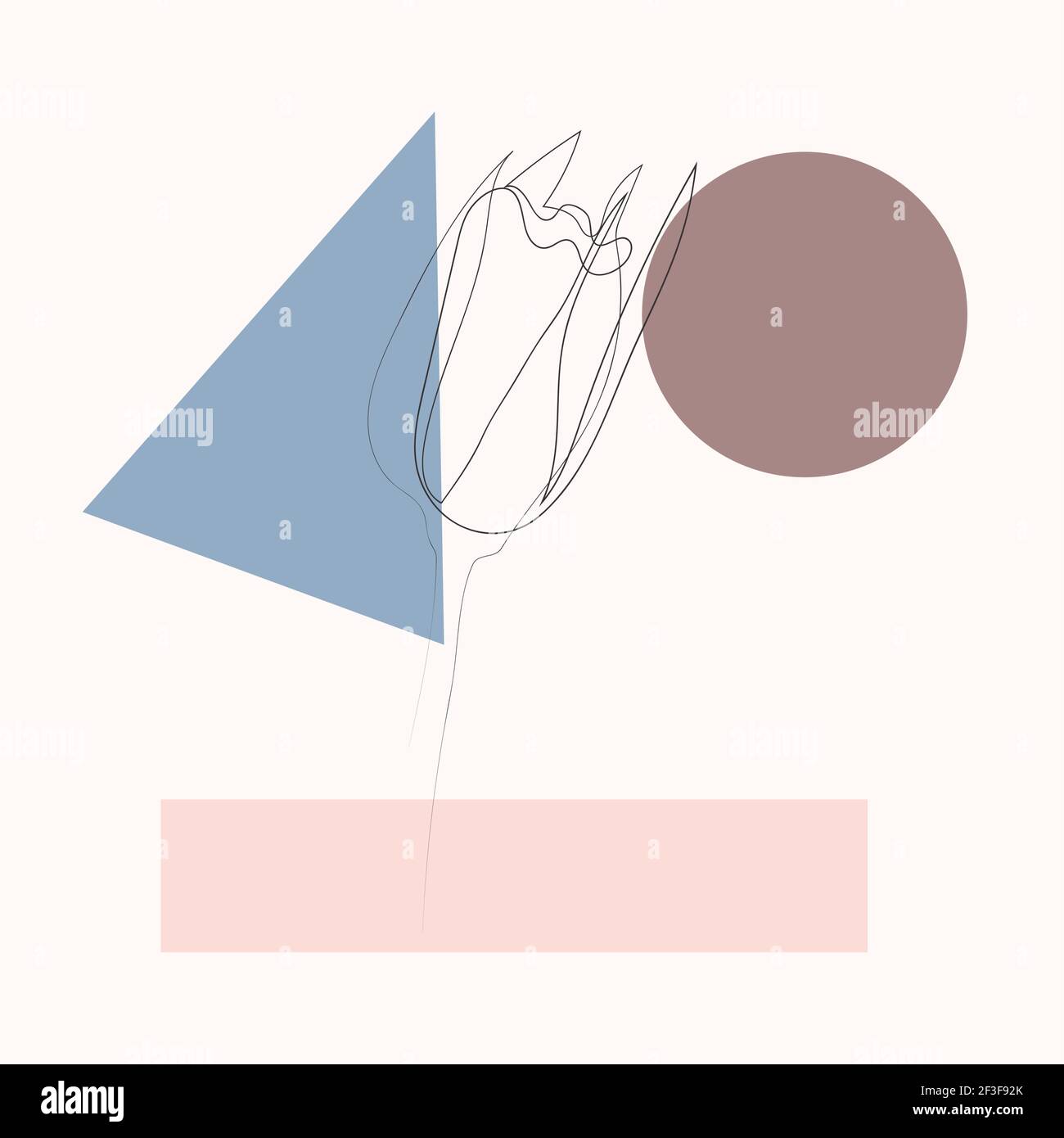 One line with minimal shapes, patterns, tropical leaves and flower ...