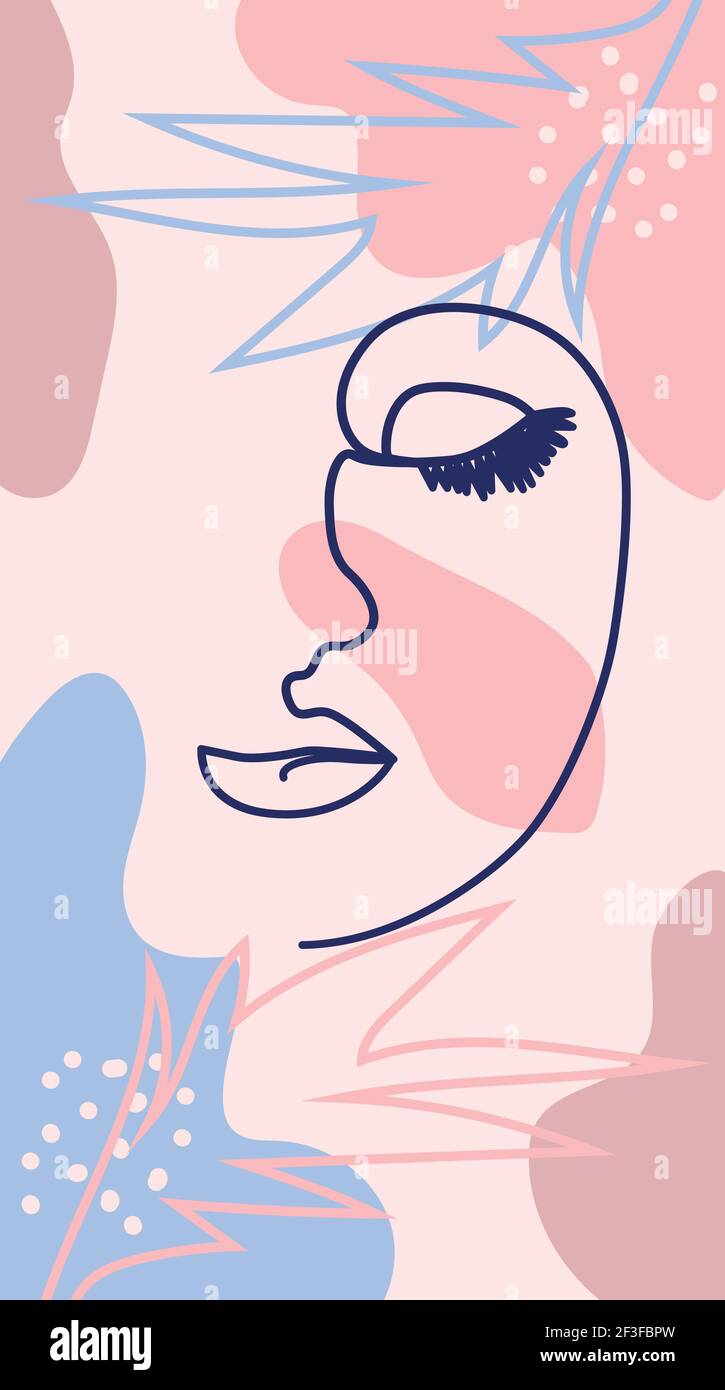 Woman's Face Minimal Line Style. Abstract Contemporary collage of ...