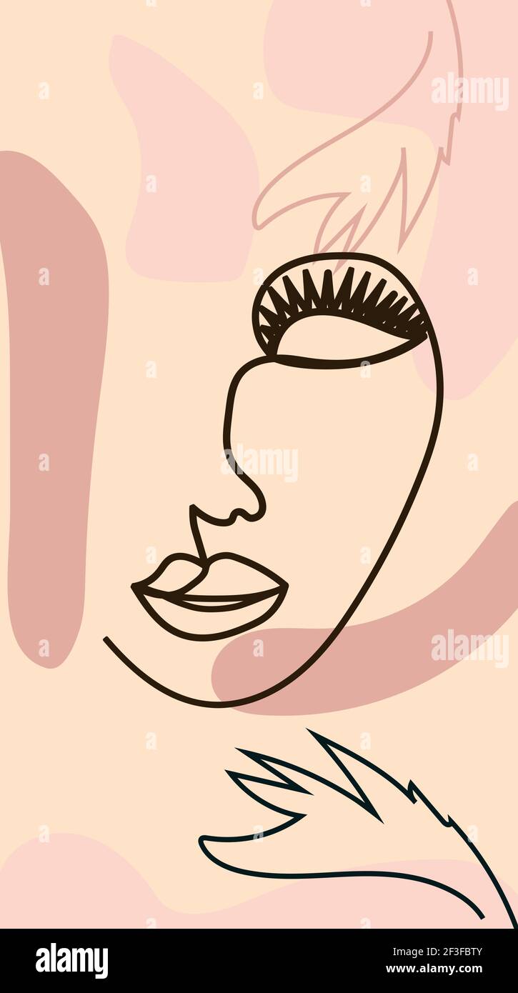 Woman's Face Minimal Line Style. Abstract Contemporary collage of ...
