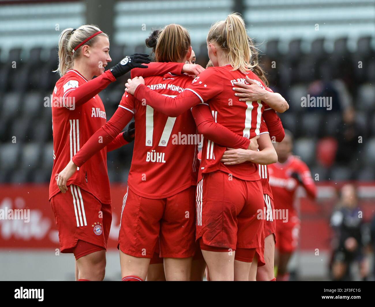 Munich, Germany. 14th Mar, 2020. Torjubel zum 2-0 Glas, Hanna (FC Bayern Muenchen) Bühl, Klara (FC Bayern Muenchen 17) Schüller, Lea (FC Bayern Muenchen 11) Credit: SPP Sport Press Photo. /Alamy Live News Stock Photo