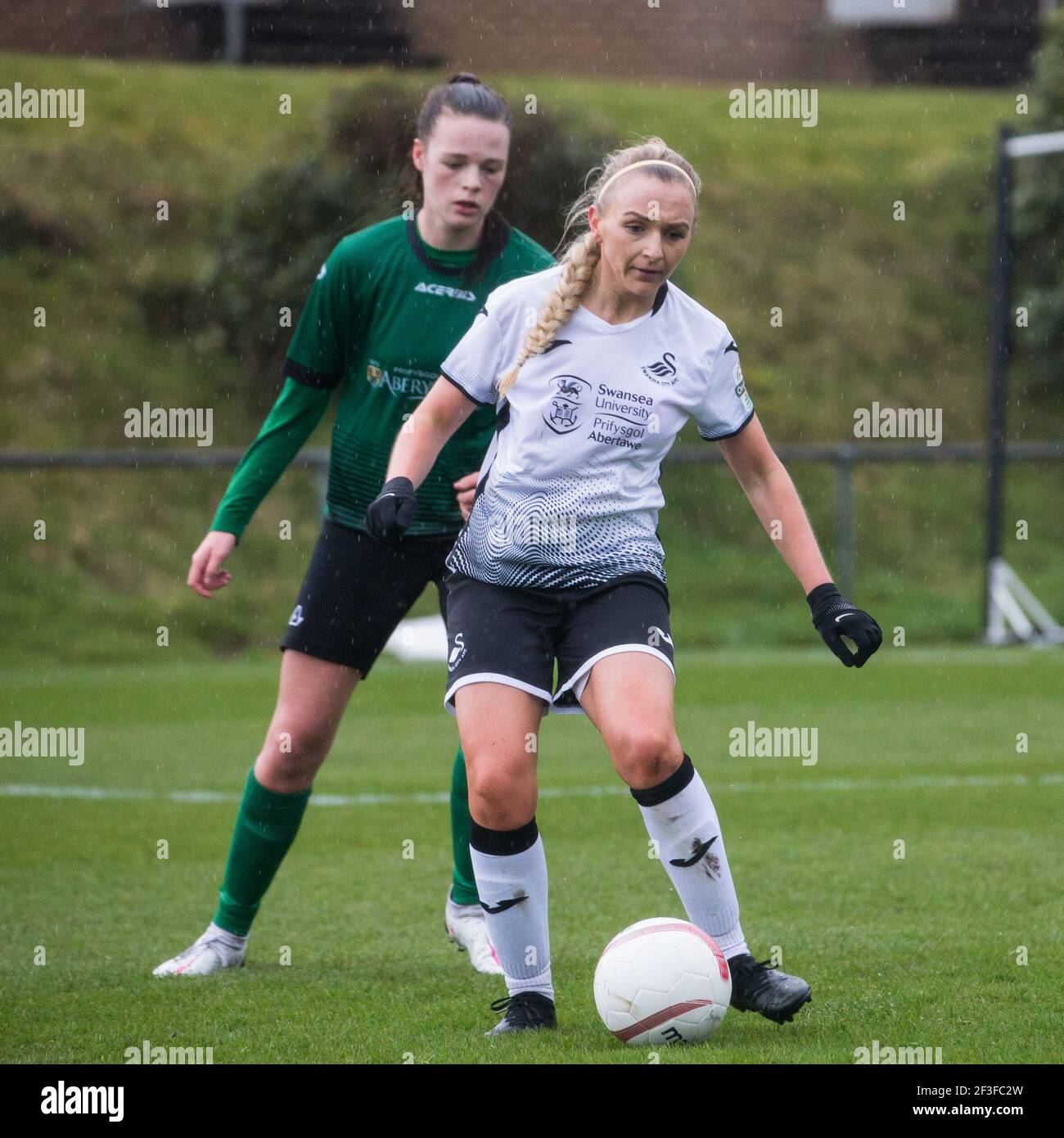 Llandarcy, UK. 14th Mar, 2021. Kelly Adams (#7 Swansea City) controls the ball during the Welsh Premier Womens Football League game between Swansea and Aberystwyth at Llandarcy Academy of Sport in Neath, Wales. Credit: SPP Sport Press Photo. /Alamy Live News Stock Photo