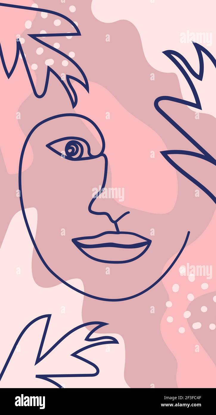 Woman's Face Minimal Line Style. Abstract Contemporary collage of ...