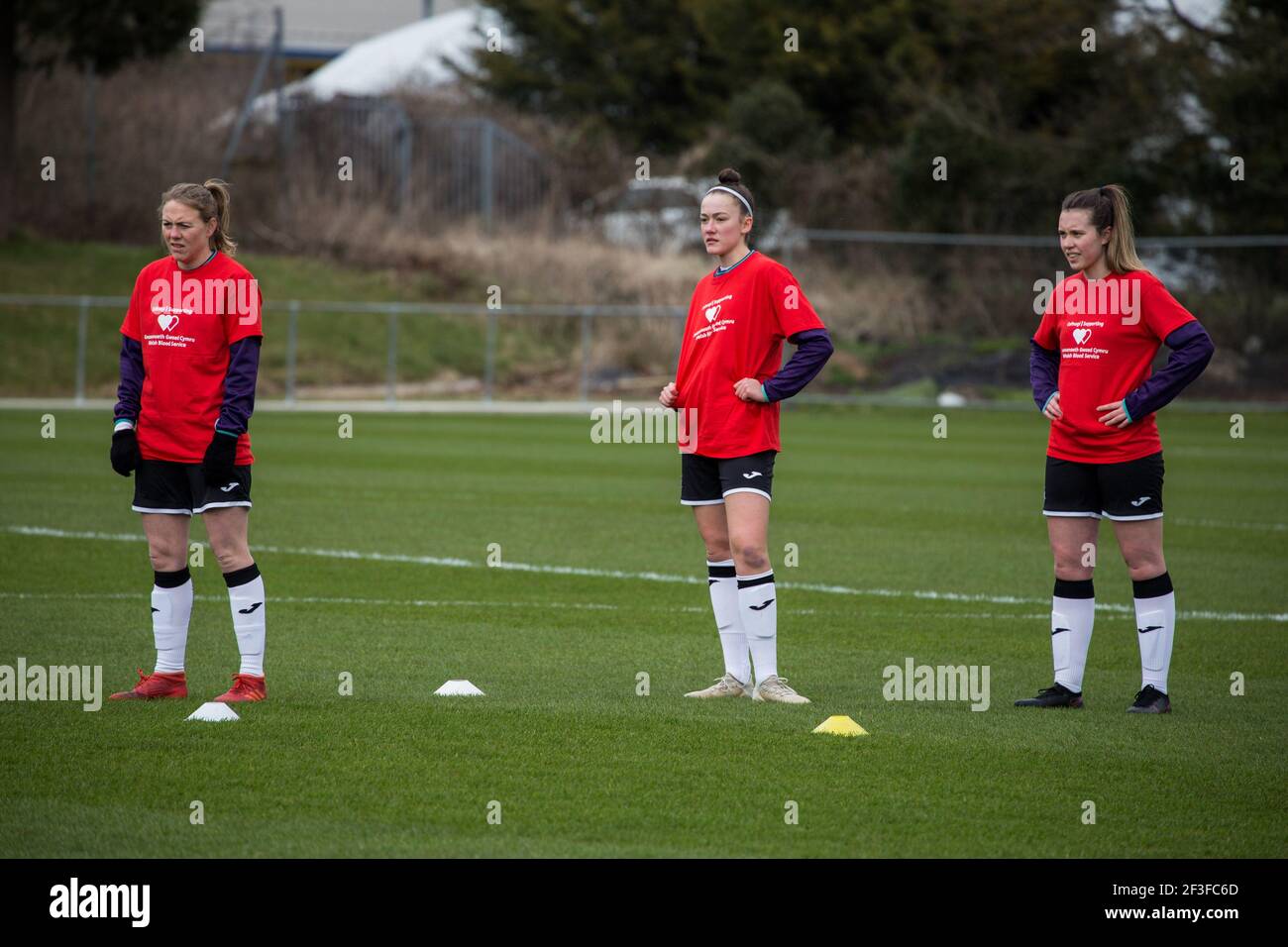 Llandarcy UK 14th Mar 2021 Swansea City Players Warming Up During llandarcy-uk-14th-mar-2021-swansea-city-players-warming-up-during