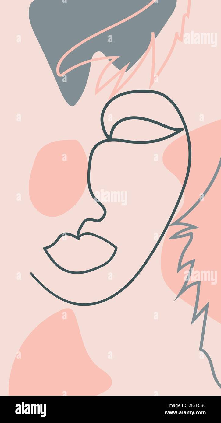 Woman's Face Minimal Line Style. Abstract Contemporary collage of ...