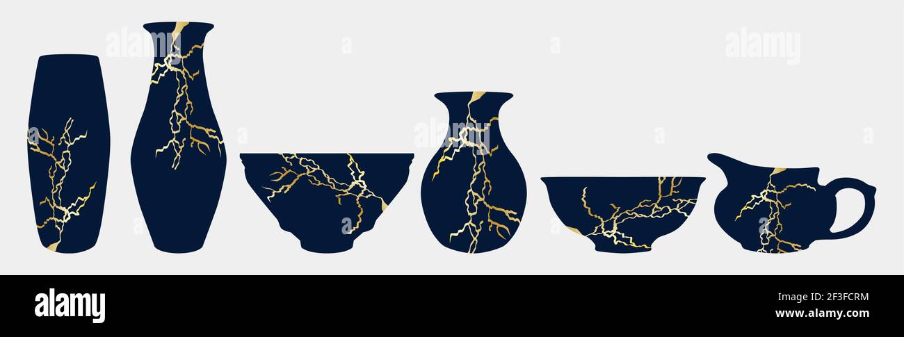https://c8.alamy.com/comp/2F3FCRM/renovated-kintsugi-japanese-vase-art-color-sketch-engraving-illustration-imitation-of-scratch-board-style-teapot-plate-vase-set-2F3FCRM.jpg