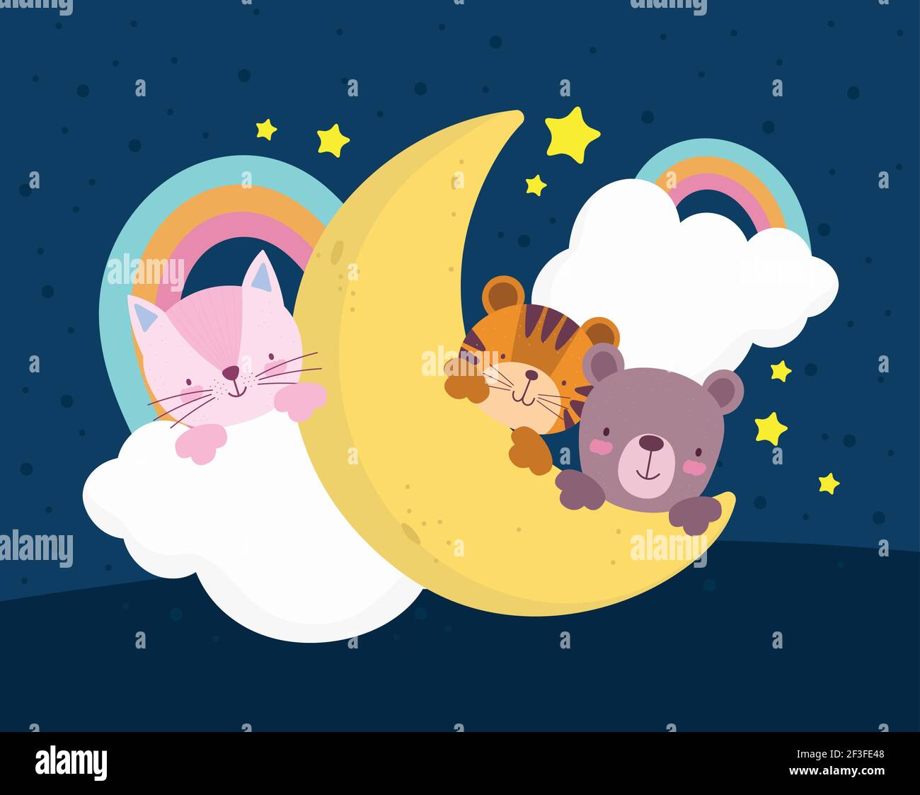 cute animals moon rainbow stars Stock Vector Image & Art - Alamy