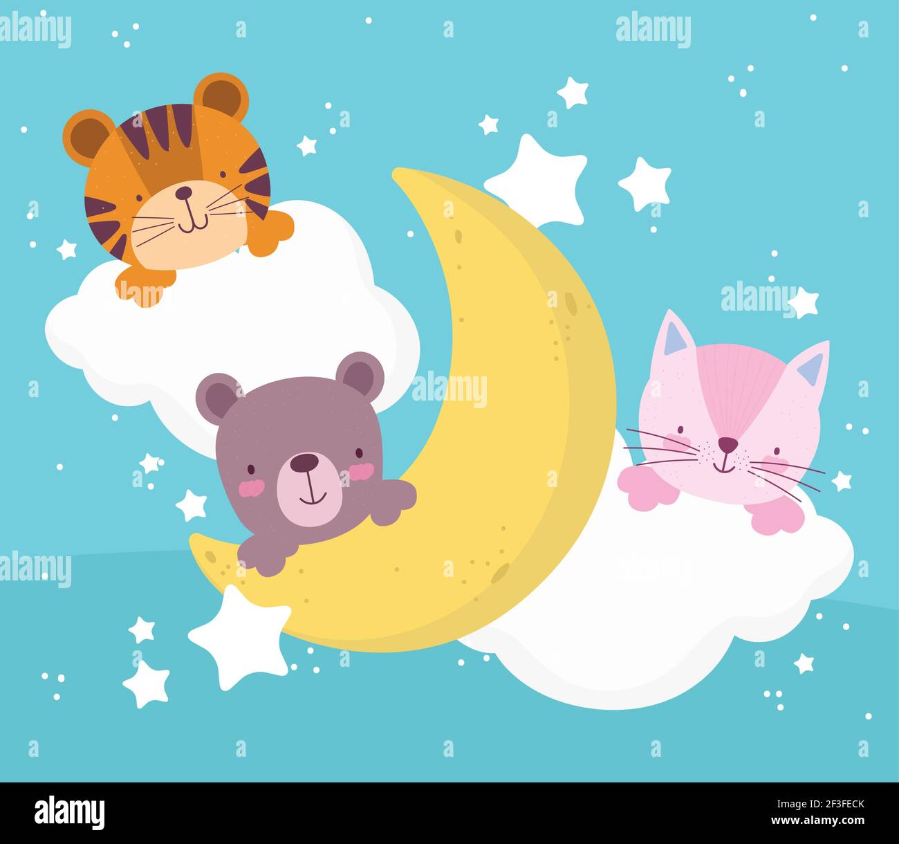 cute animals moon clouds cartoon Stock Vector Image & Art - Alamy