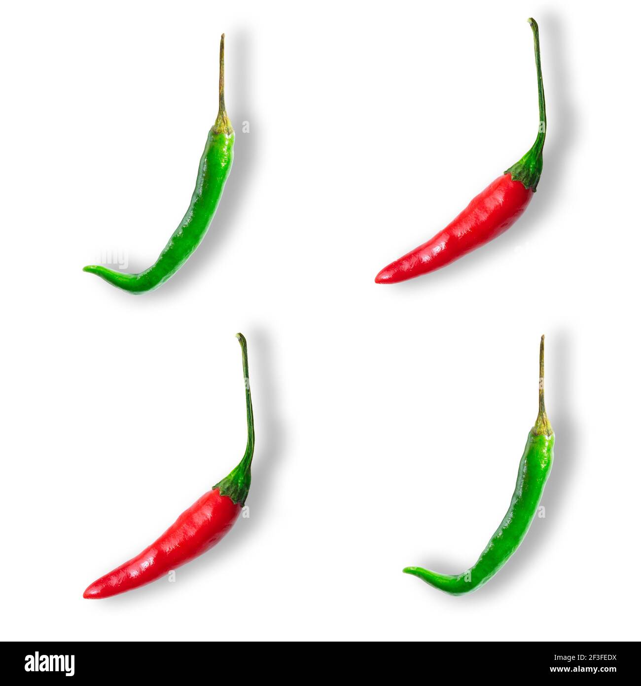Red and green hot chilli peppers isolated on white background Stock Photo