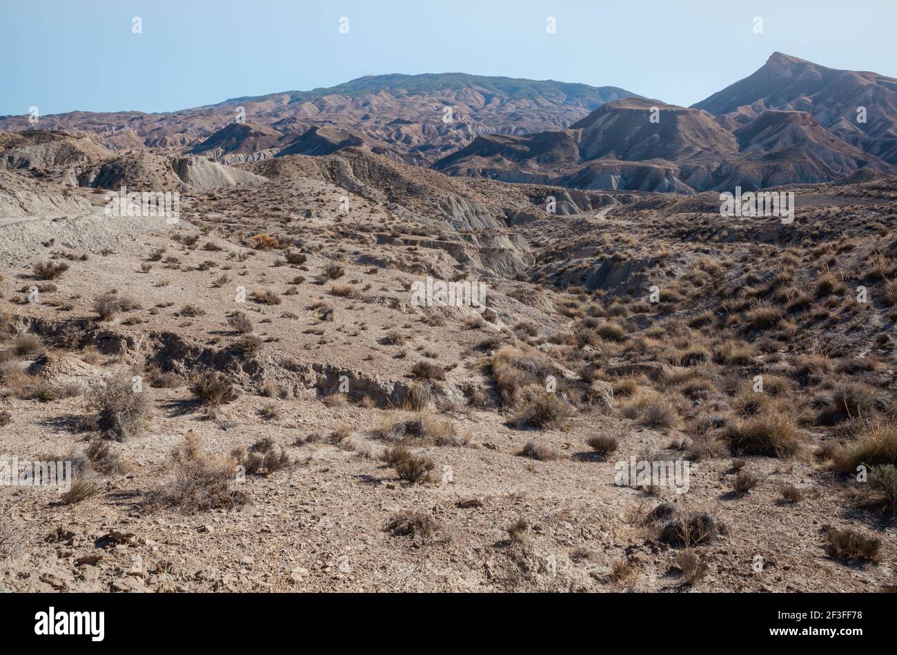 Tabernas Desert Hills Landscape in Almeria Spain  Nature Adventure Travel Europe Stock Photo