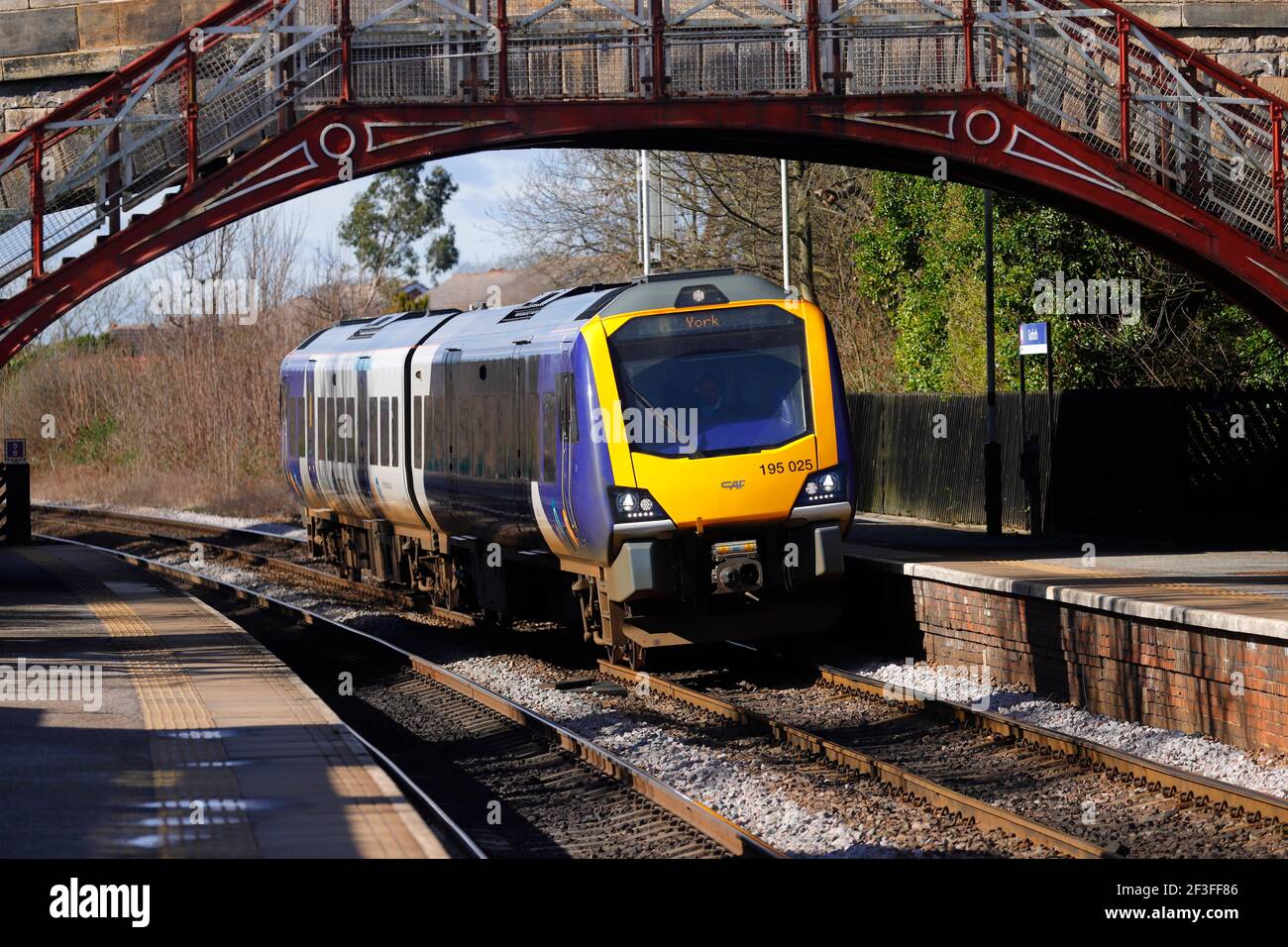 A Northern Rail Class 195 train arriving at Garforth Station Stock ...