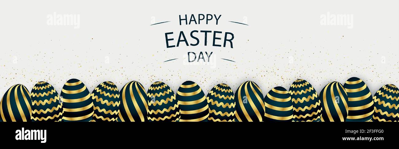 Easter background with festive black and gold eggs - Vector illustration Stock Vector