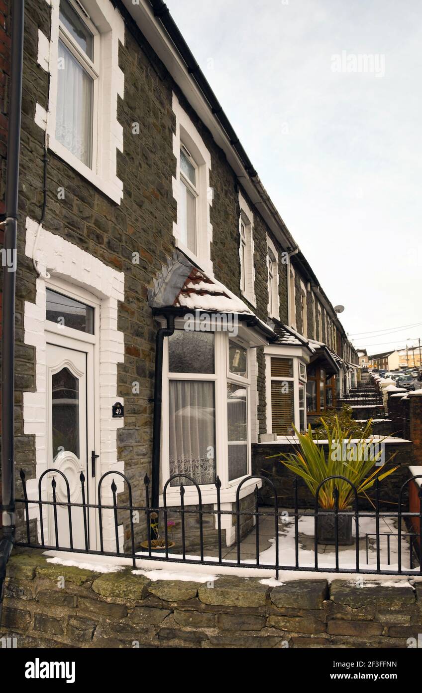 Gilfach Goch, Wales December 2017 Street view with terraced houses
