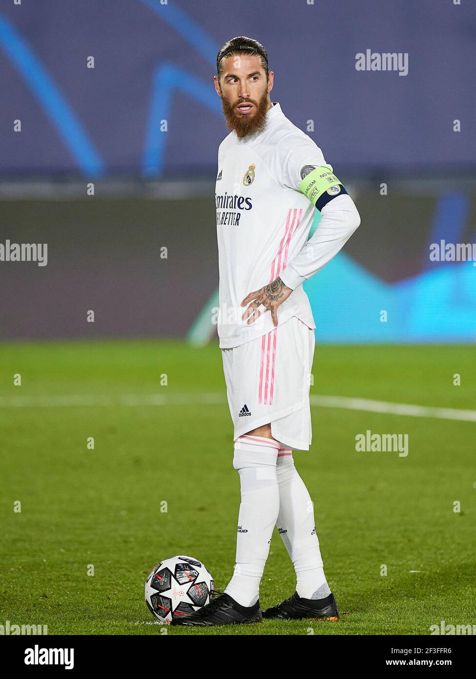 Madrid Spain 16th Mar 2021 Sergio Ramos Of Real Madrid During The Champions League Match Round Of 16 Between Real Madrid And Atalanta Played At Alfredo Di Stefano Stadium On March 16