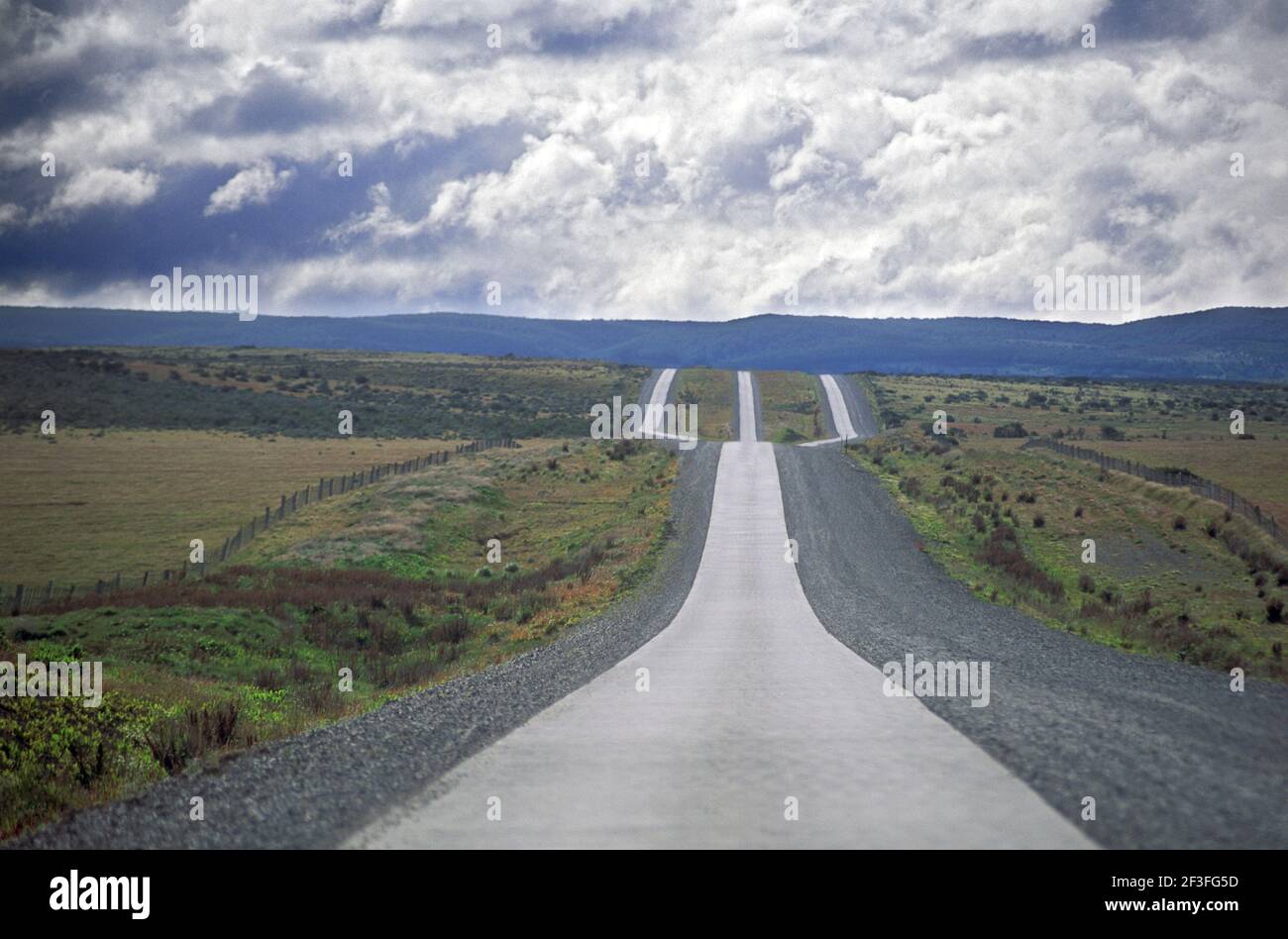 Concept-'Fork in road'. Rural landscape with fork shaped road, Argentina. Stock Photo