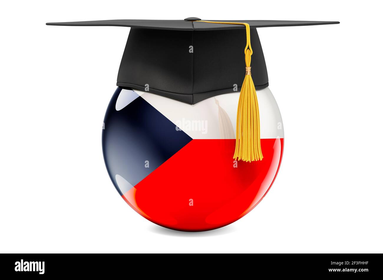 Education in Czech Republic concept. Czech Republic flag with graduation cap, 3D rendering isolated on white background Stock Photo