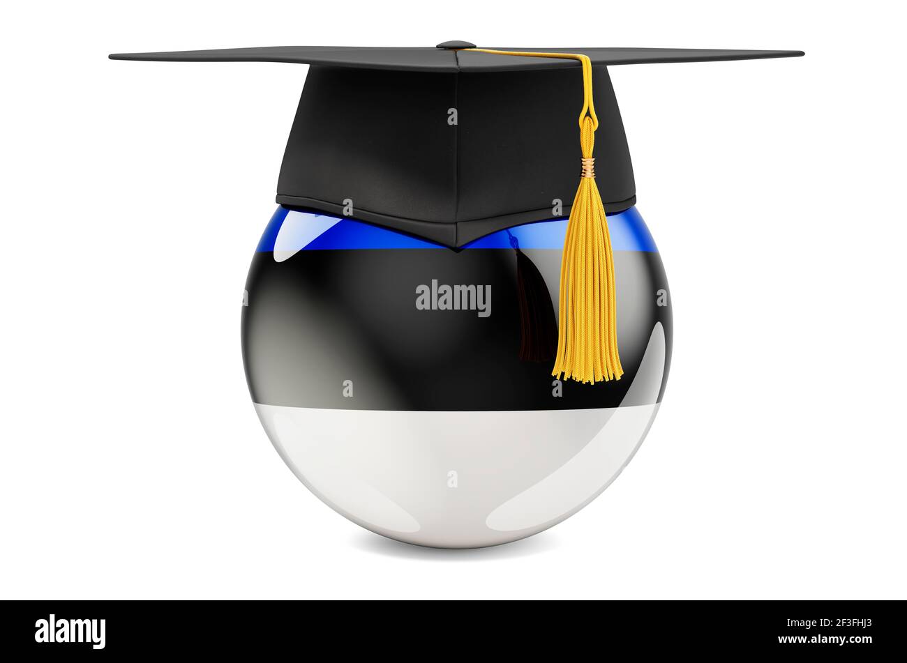 Education in Estonia concept. Estonian flag with graduation cap, 3D rendering isolated on white background Stock Photo