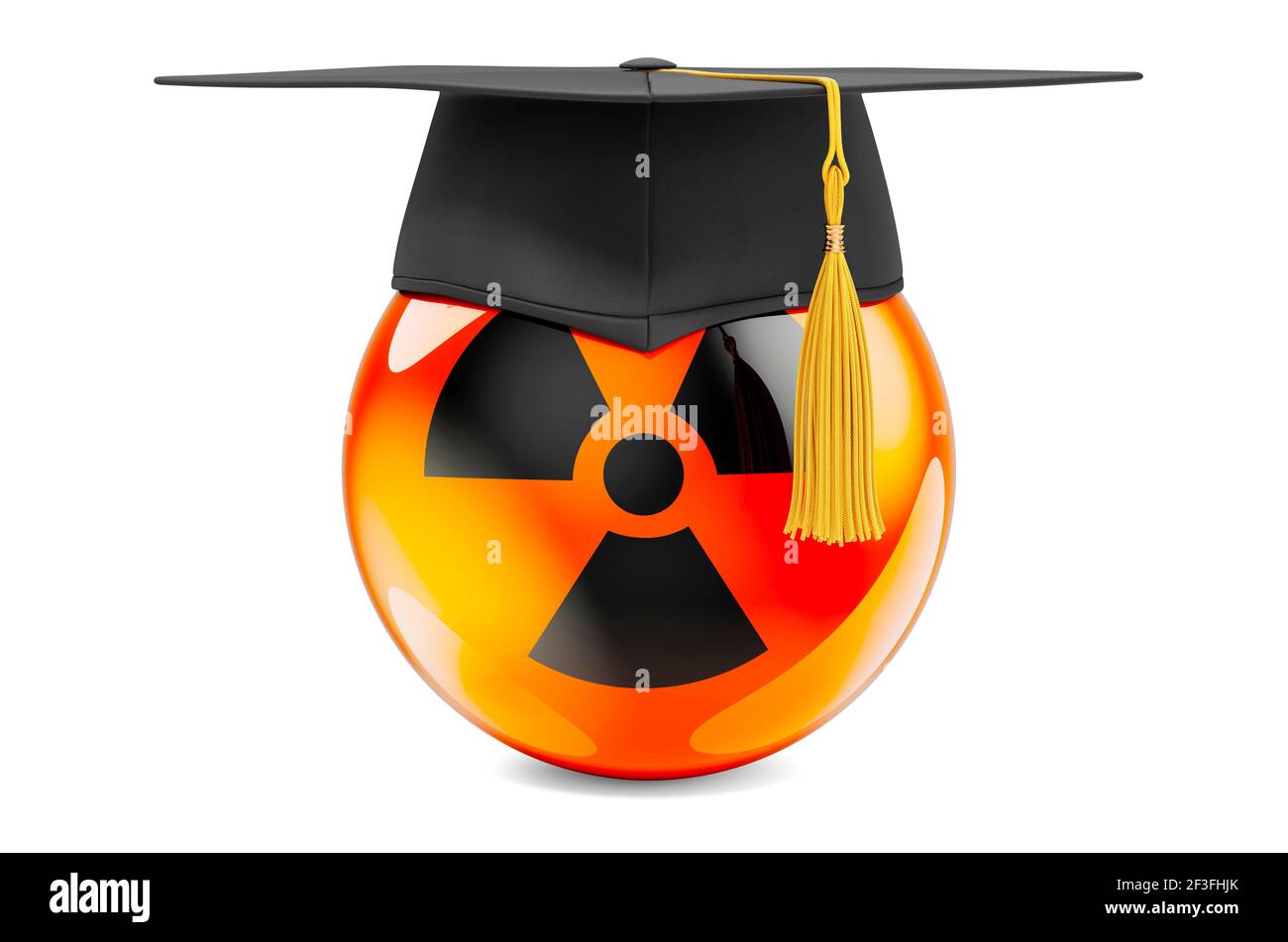 Radiation symbol flag with graduation cap, 3D rendering isolated on ...