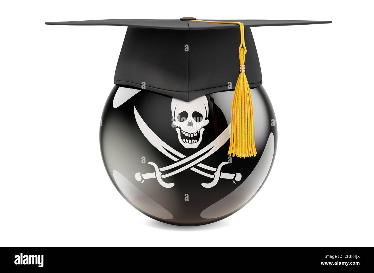 Piracy flag with graduation cap, 3D rendering isolated on white ...