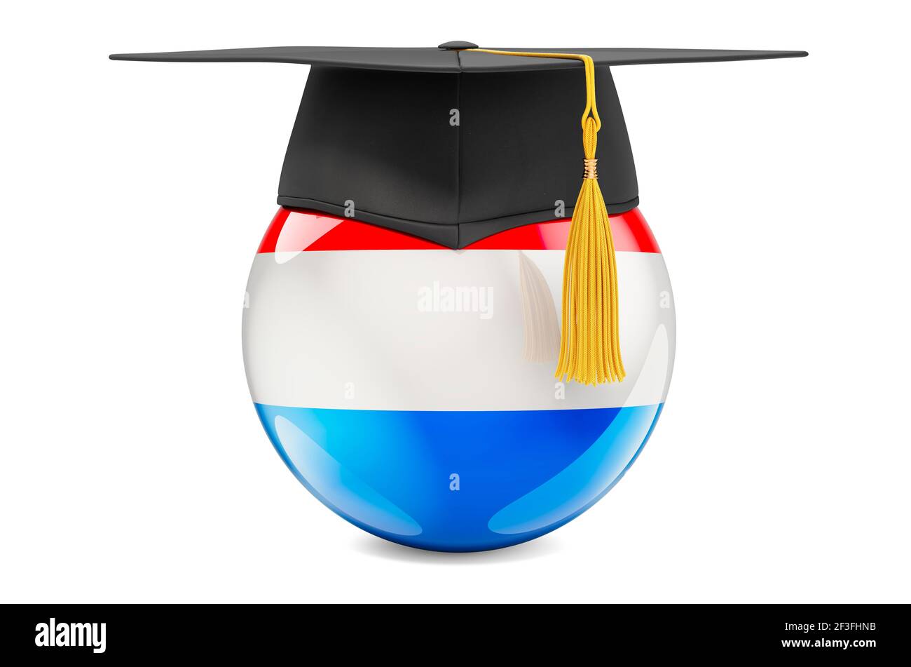 Education in Luxembourg concept. Luxembourgish flag with graduation cap, 3D rendering isolated on white background Stock Photo