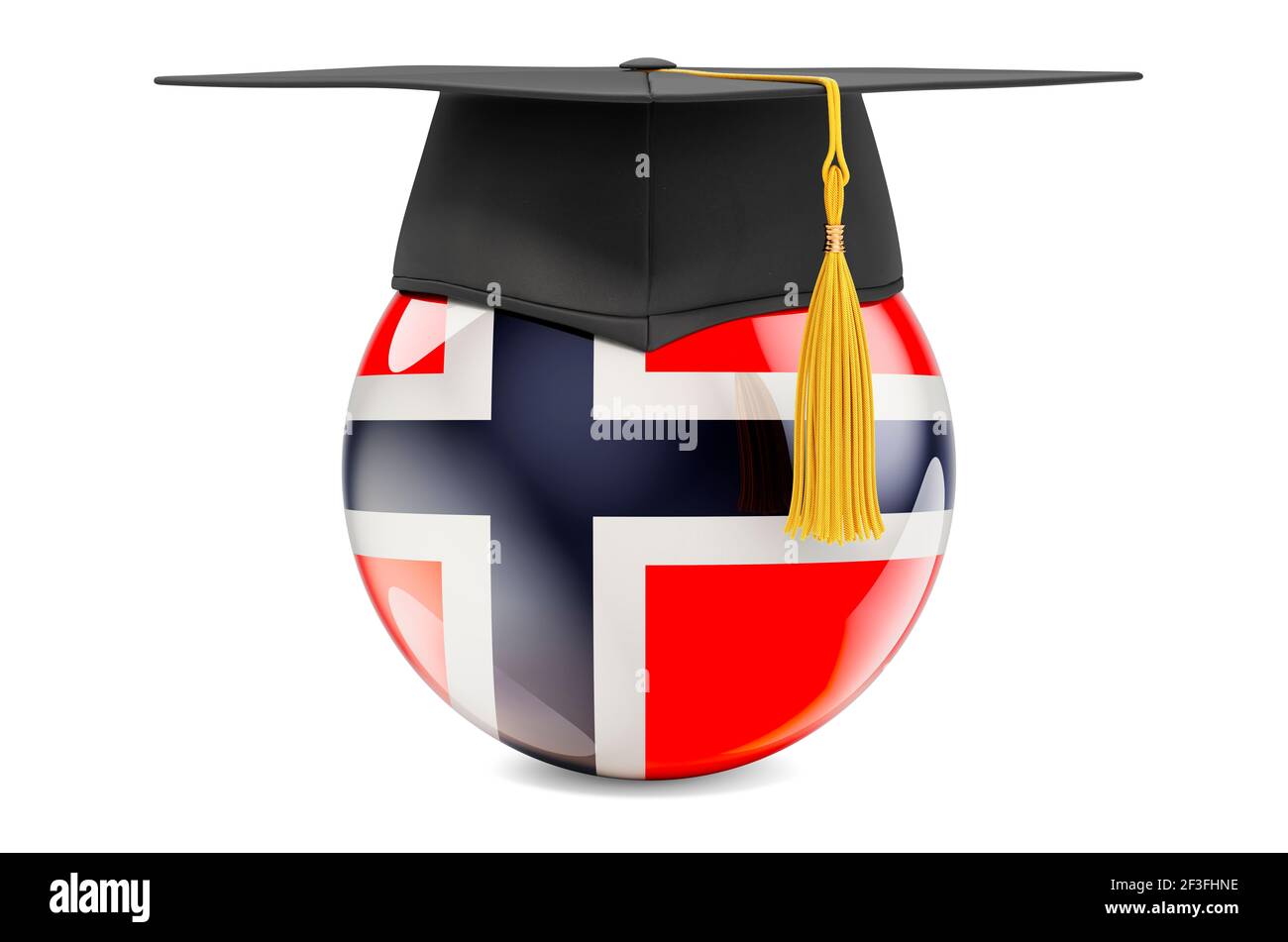 Education in Norway concept. Norwegian flag with graduation cap, 3D rendering isolated on white background Stock Photo