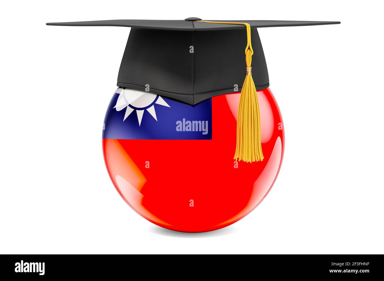 Education in Taiwan concept. Taiwanese flag with graduation cap, 3D rendering isolated on white background Stock Photo