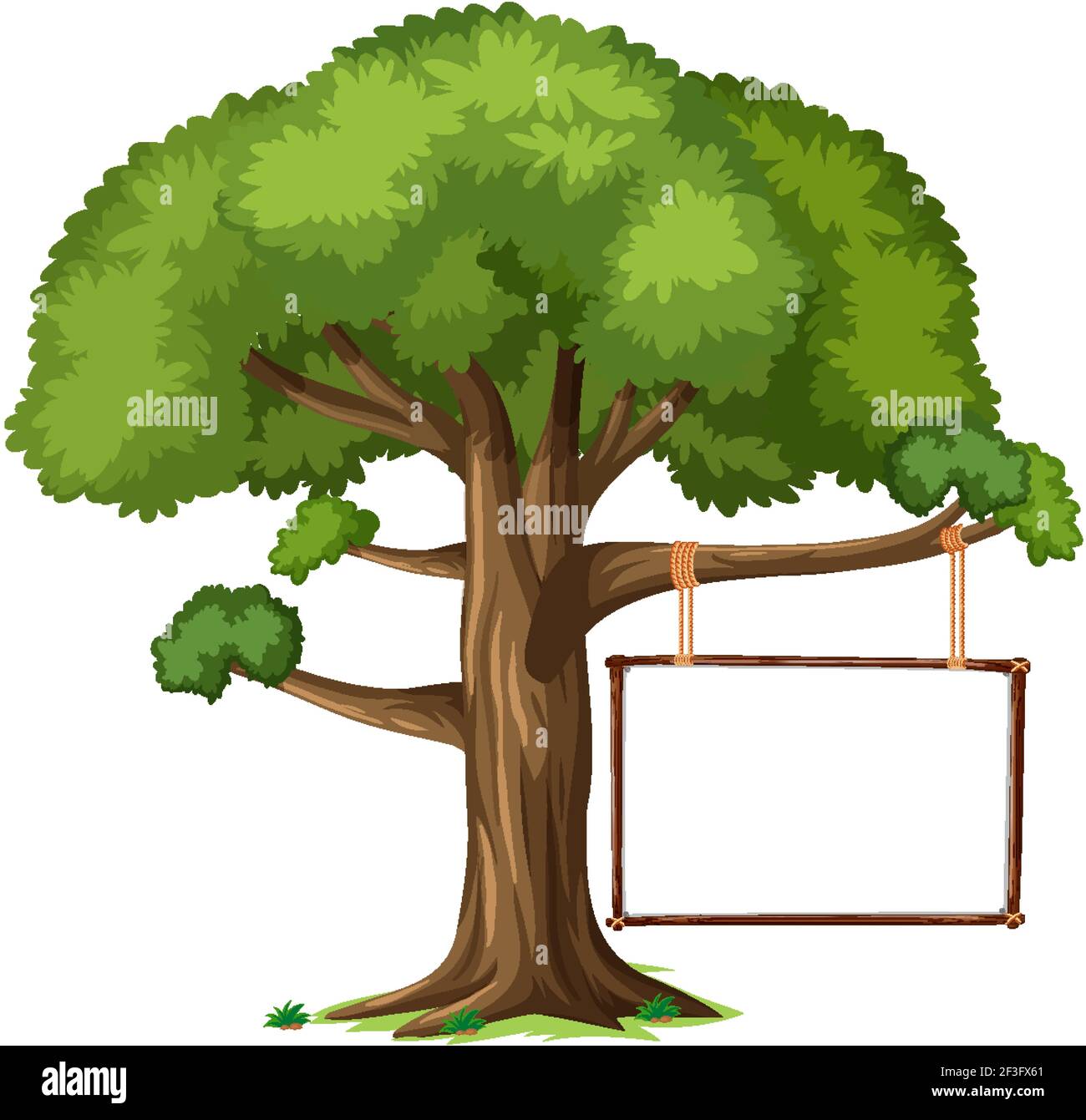Empty banner hanging on a tree on white background illustration Stock ...