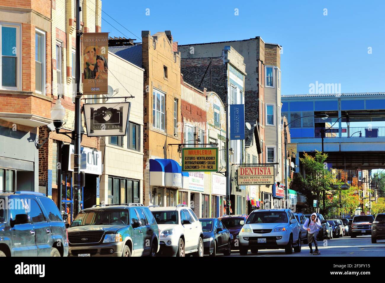 Chicago, Illinois, USA. A busy 18th Street in the middle of the the
