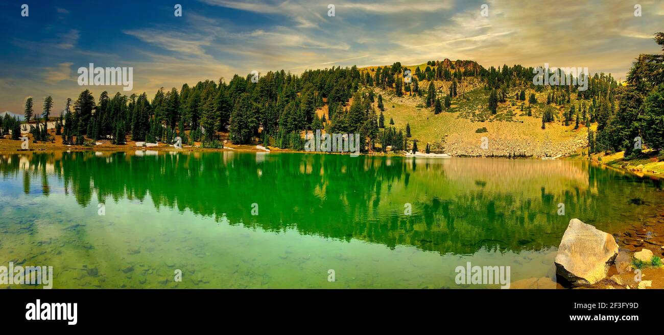 The Emerald Lake in Lassen Volcanic National Park in the USA Stock Photo