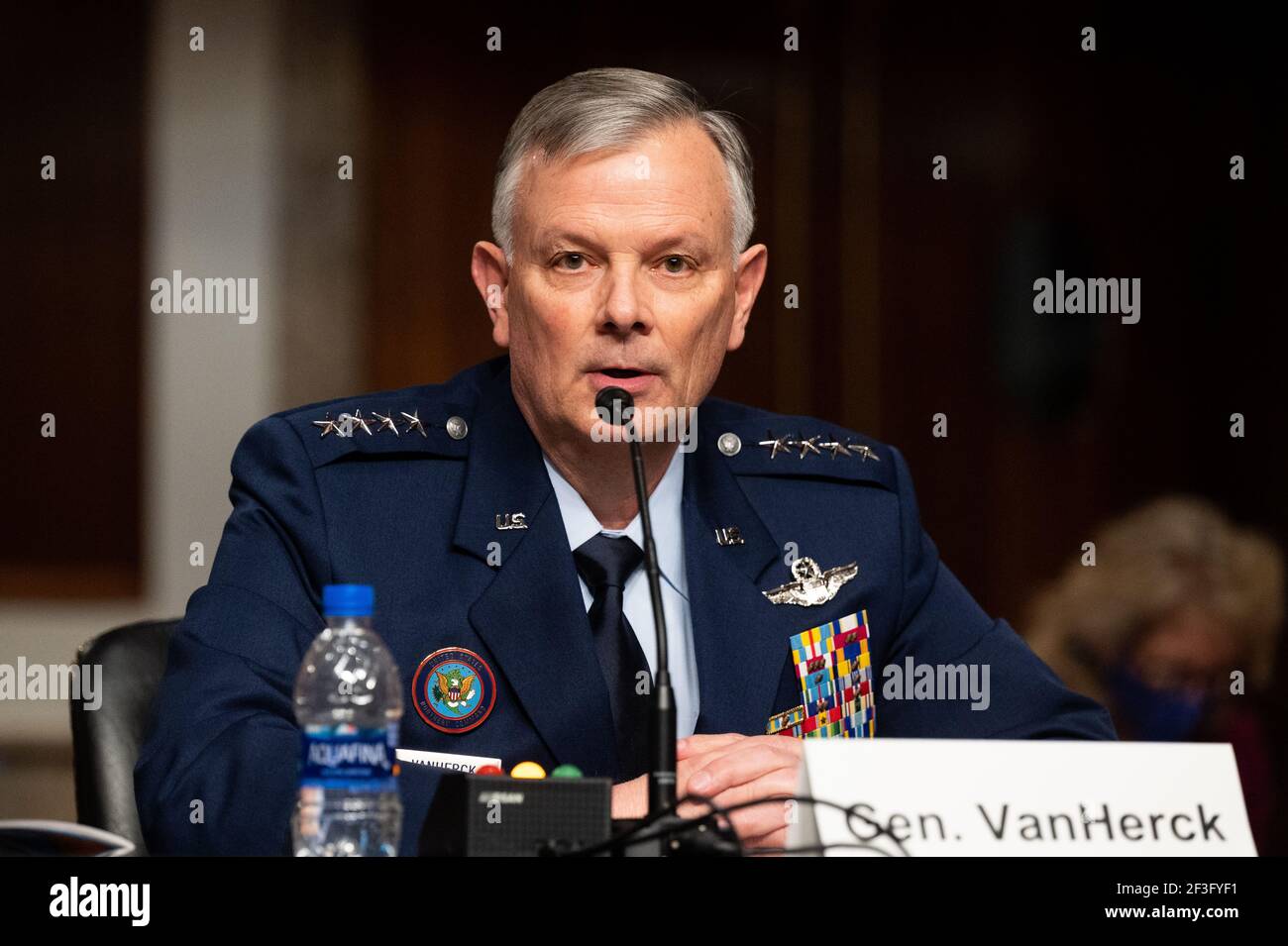 General Glen VanHerck, USAF Commander, United States Northern Command And North American Aerospace Defense Command, speaking at a hearing of the Senate Armed Services Committee. Stock Photo
