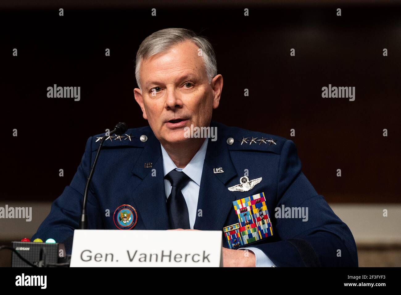 General Glen VanHerck, USAF Commander, United States Northern Command And North American Aerospace Defense Command, speaking at a hearing of the Senate Armed Services Committee. Stock Photo