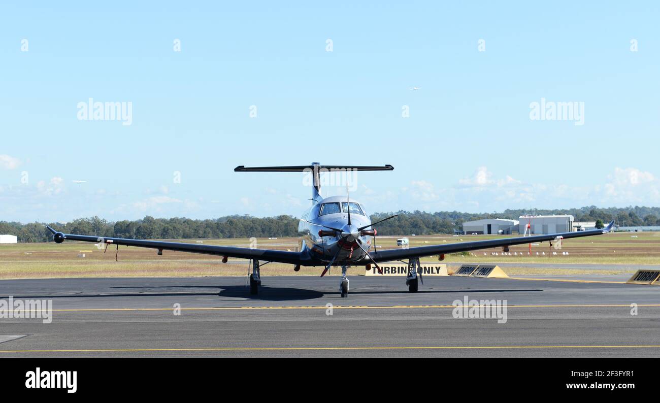 Small airplane at the Archerfield airport south of Brisbane, Australia. Stock Photo