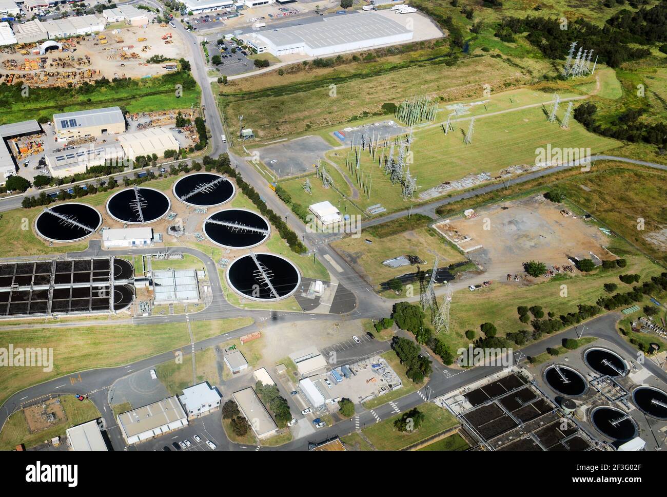 Aerial view of the Oxley Wastewater Treatment Plant in Rocklea, Queensland, Australia. Stock Photo