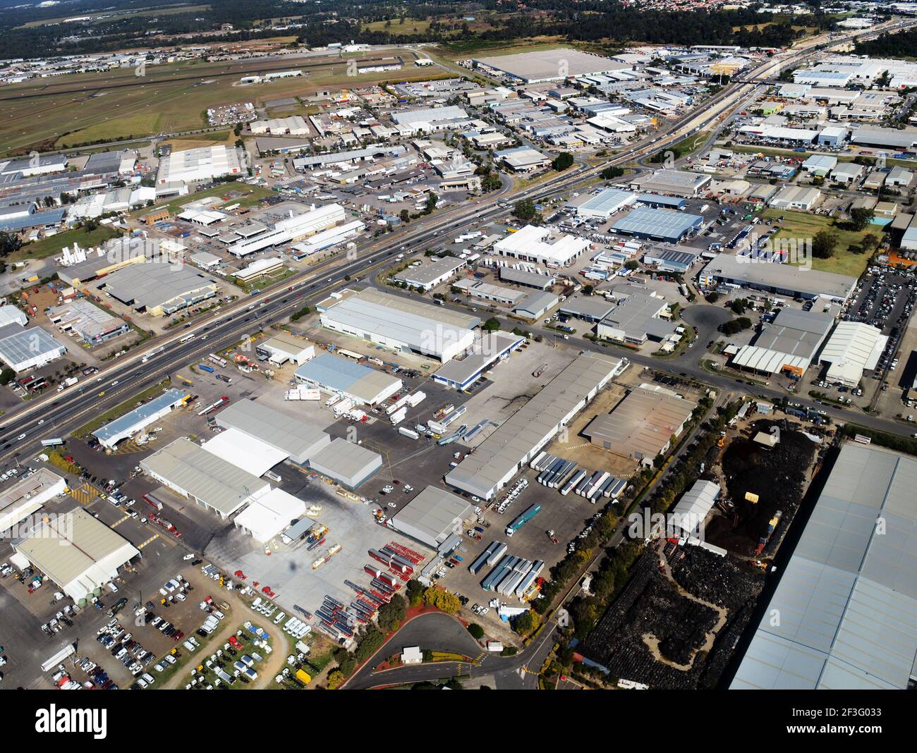 Aerial view of the industrial and distribution centres in Rocklea, Queensland, Australia. Stock Photo